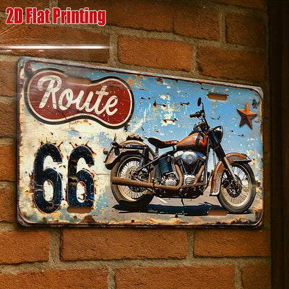 ป้ายโลหะรถจักรยานยนต์ Route 66 สไตล์เรโทร – ของตกแต่งผนังโรงรถและบาร์
