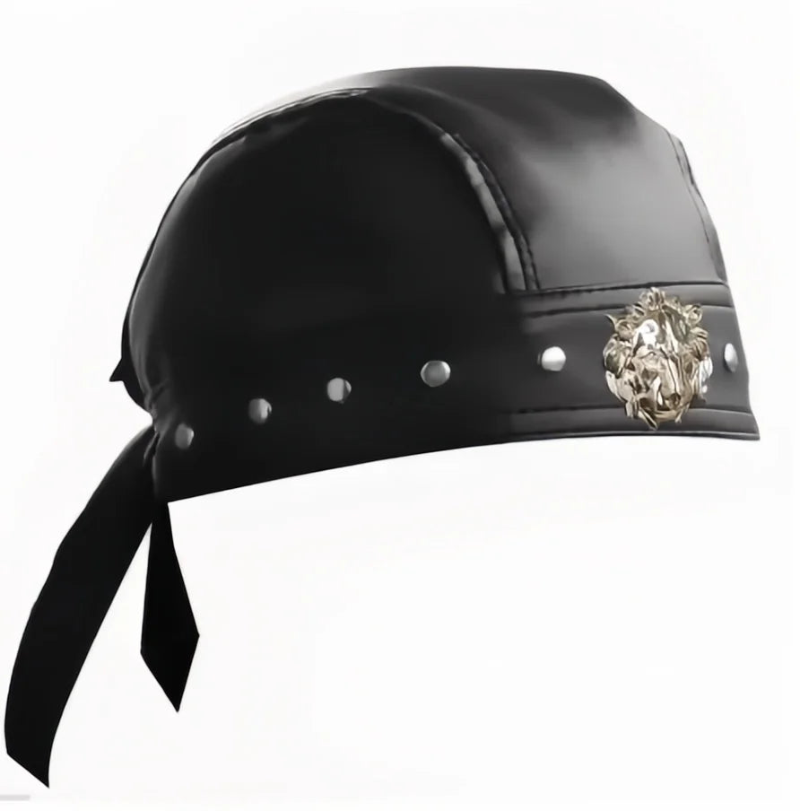 Black Leather Skull Bandana 