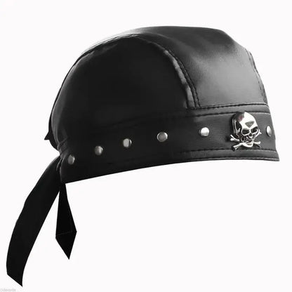 Black Leather Skull Bandana 