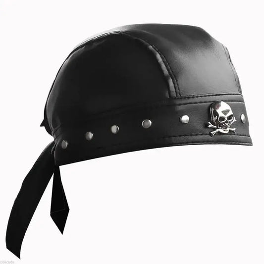 Black Leather Skull Bandana 