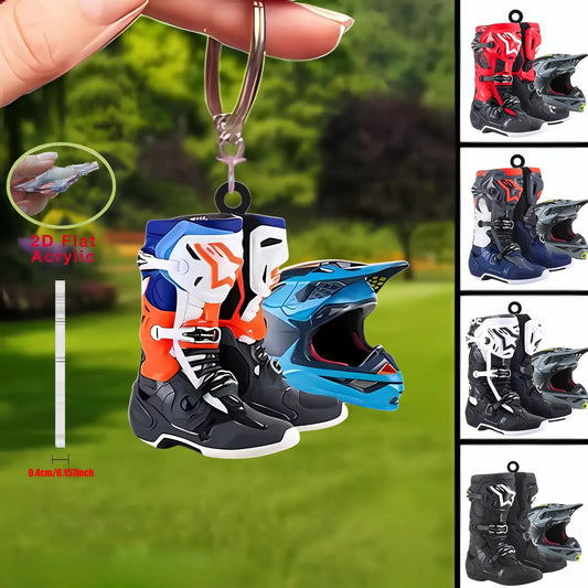 Motorcycle Helmet & Boots 2D Keychain 