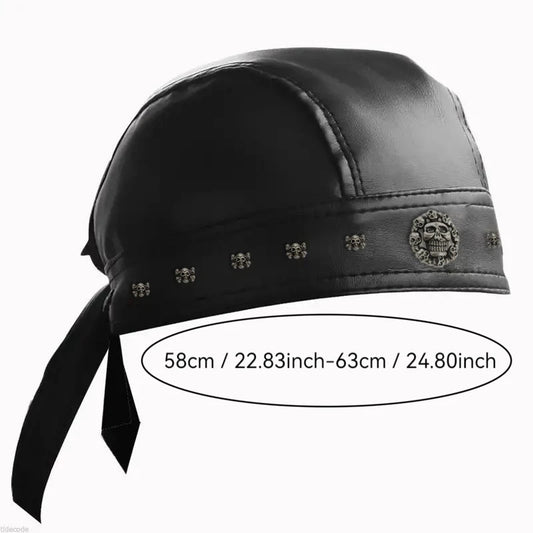 Black Leather Skull Bandana 