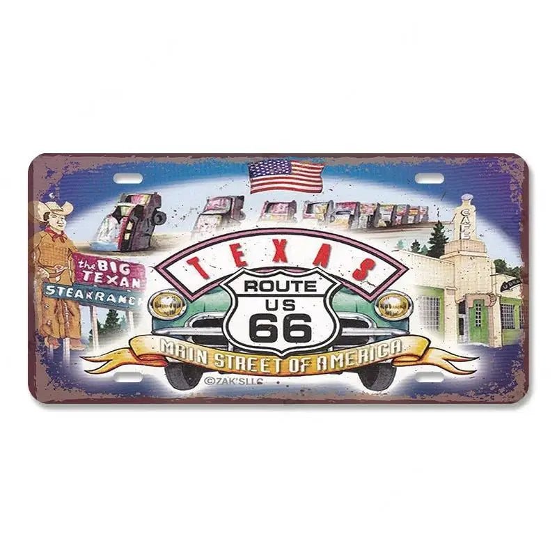 Route 66 Vintage Metal License Plate Signs 